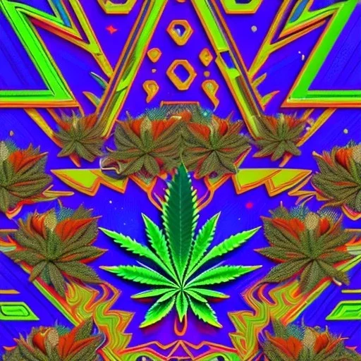 Marijuana, pattern, splash color, bright colors, neon, Psychedelic, detail, 8k, bright light