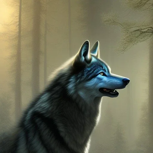 black wolf, black, masterpiece, expert, 8K, hyperrealism, sharp focus, cinematic lighting, blue