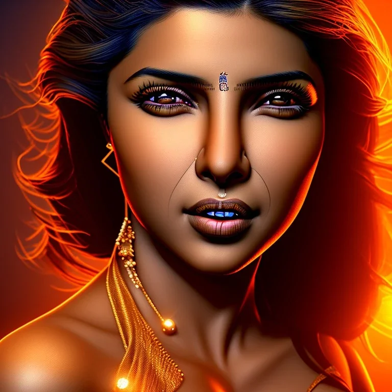 priyanka chopra , hot goddess, by Mahmoud Sai, Cartographic, Golden Hour, Closeup-View, 16k, Lumen Global Illumination, Diffraction Grading ,beautiful ,circuitry, jewelry