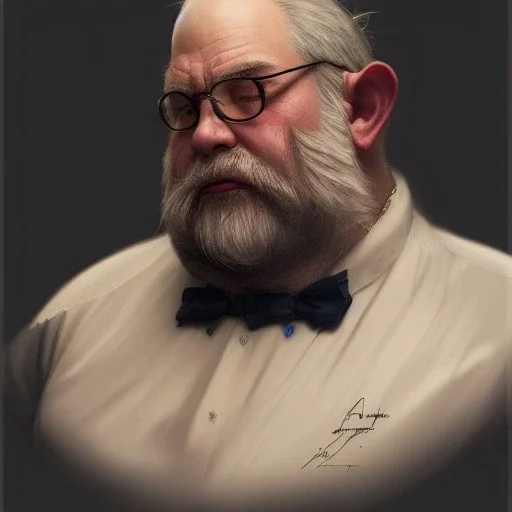 portrait of a old,fat, elf man, low beard, elegant, tattooed, elegant suite clothes, highly detailed, digital painting, artstation, concept art, cinematic lighting, illustration, 8k art by artgerm and greg rutkowski and alphonse mucha