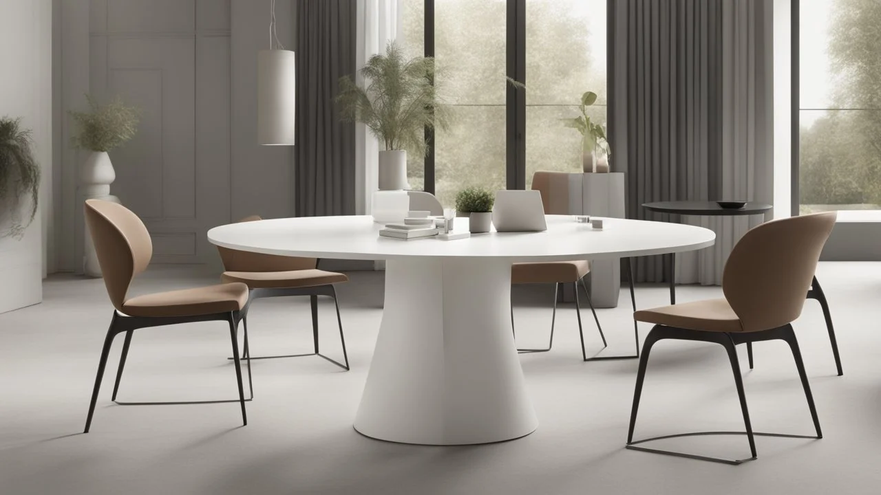 A contemporary, round multi-purpose guest table with a bold, new shape.