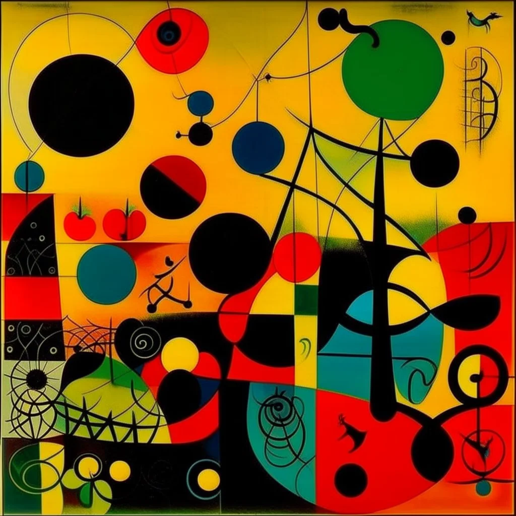 abstract sunset, by Joan Miro, abstract geometric painting