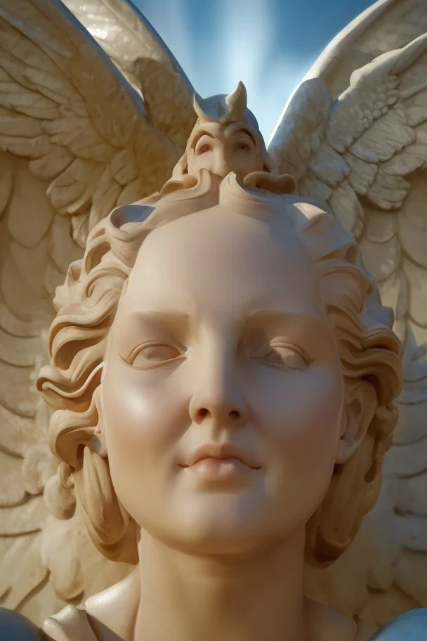 a very close up side profile image of an evil angel, smiling,8k quality, supper realistic