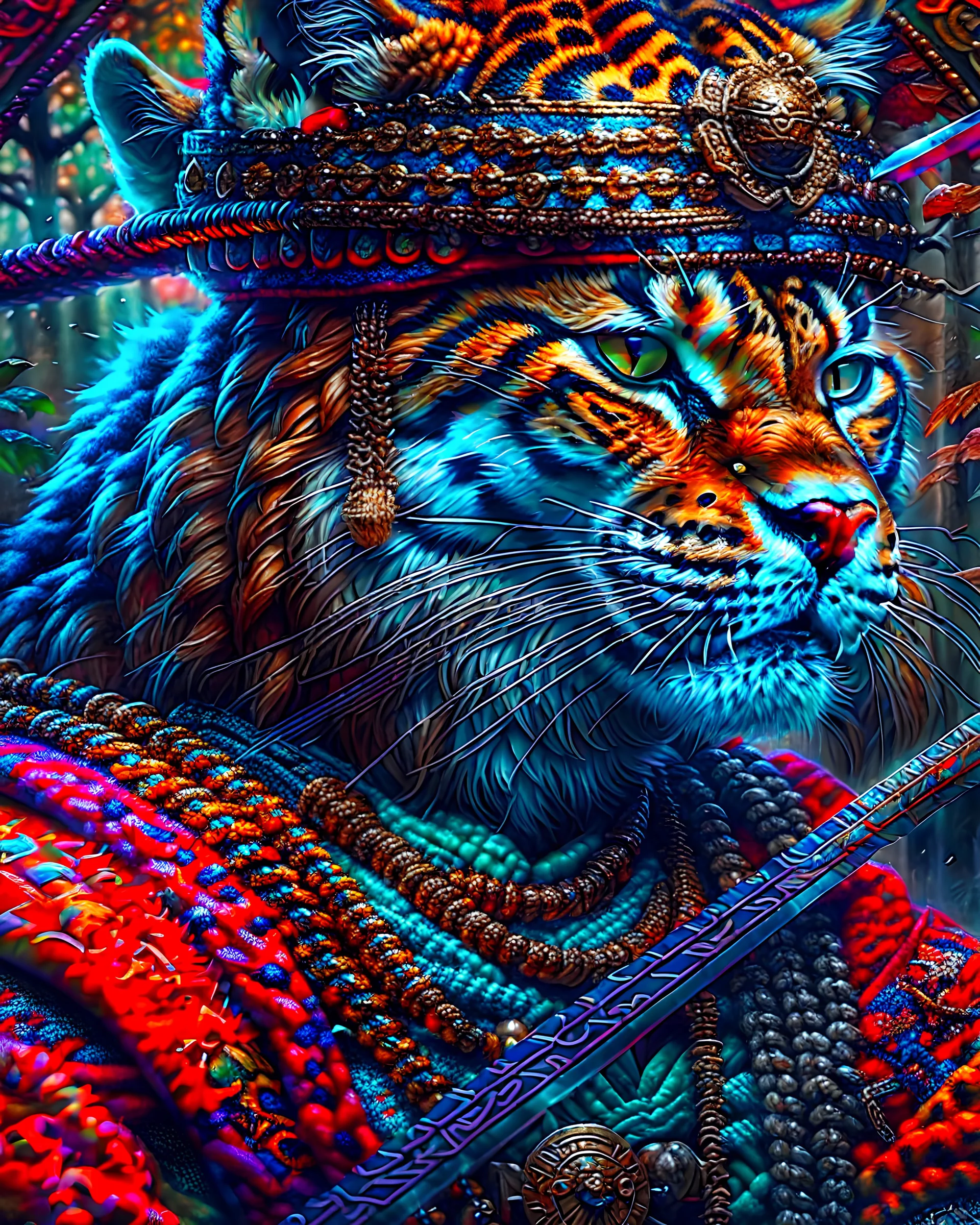 Leopard Samurai intricate oil painting hyper-detailed 8k