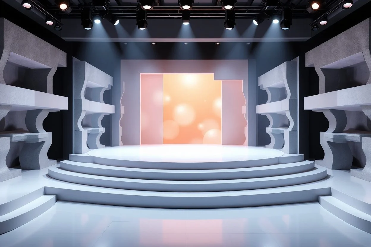 modern stage with 3D recursive fractal structure animating background