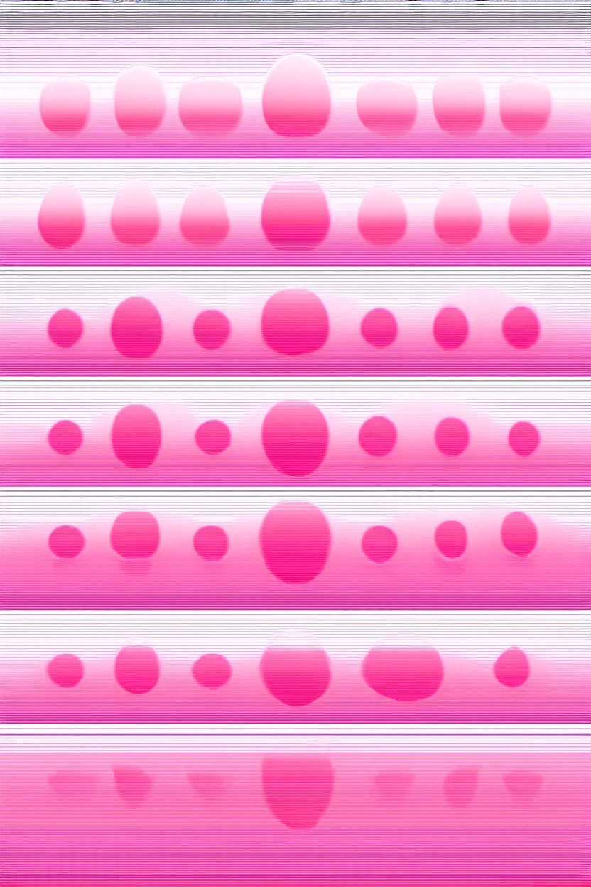 8 rows of six ovals that are colored in this sequence: the six ovals in the first row are shaded in a continuum from white to pink, the six ovals in the second and third row are shaded in a continuum from pink to white, the fourth and fifth row of six ovals are shaded in a continuum of white to pink, the sixth and seventh row are shaded in a continuum from pink to white, and the eighth column is shaded in a continuum from white to pink; Post-Impressionism; Acrylic Paint