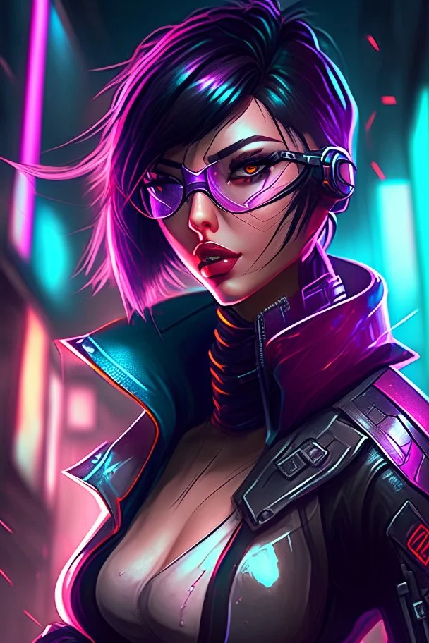 Fiora from league of legends in cyberpunk style