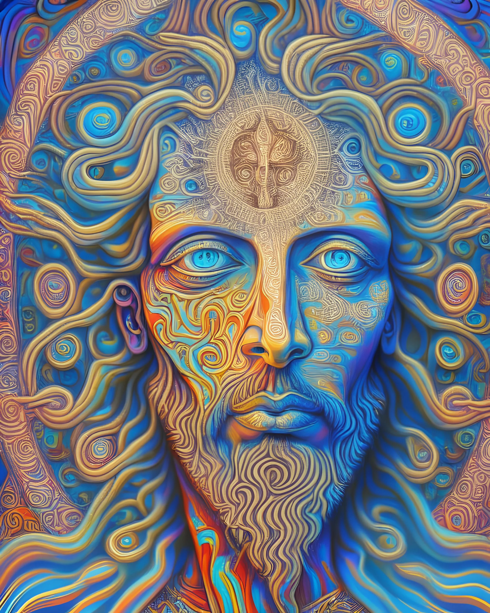 digital painting of a saint, psychedelic style, Alex Grey, intricate details