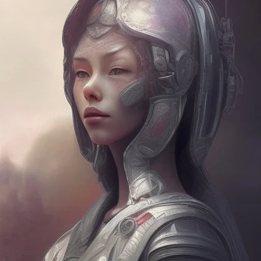 robot samurai girl, sango fantasy, fantasy magic, intricate, sharp focus, illustration, highly detailed, digital painting, concept art, matte, artgerm and paul lewin, masterpiece, mercury armor