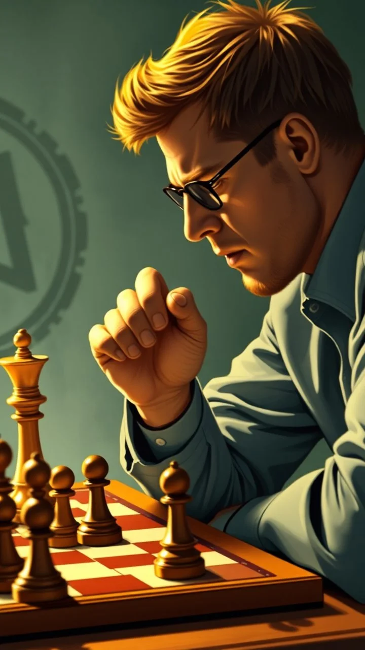 Dingus Carlsen at the Chess board