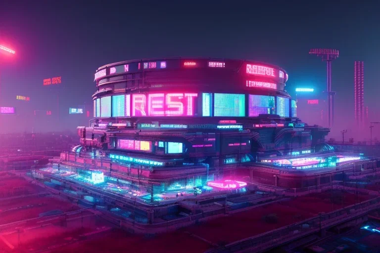 cyberpunk football stadium, cyberpunk, full body, realistic, intricately detailed, neon lighting, vivid colors, neon, futuristic, 64k