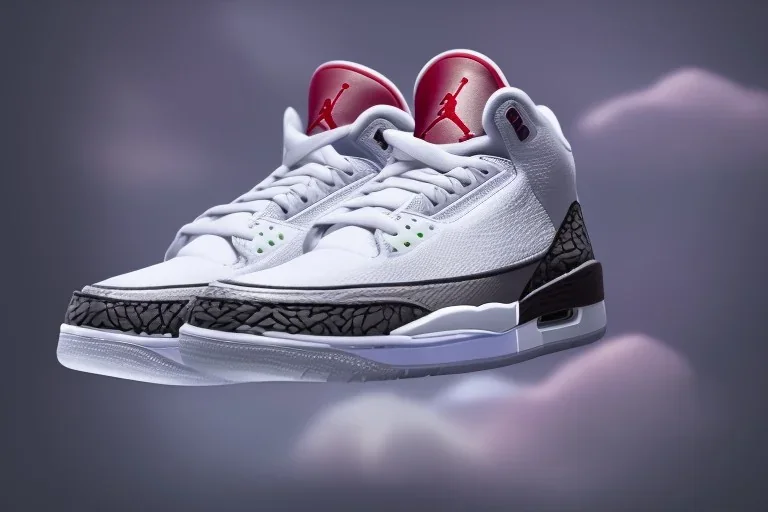 Jordan 3 sneaker on the clouds volumetric lighting