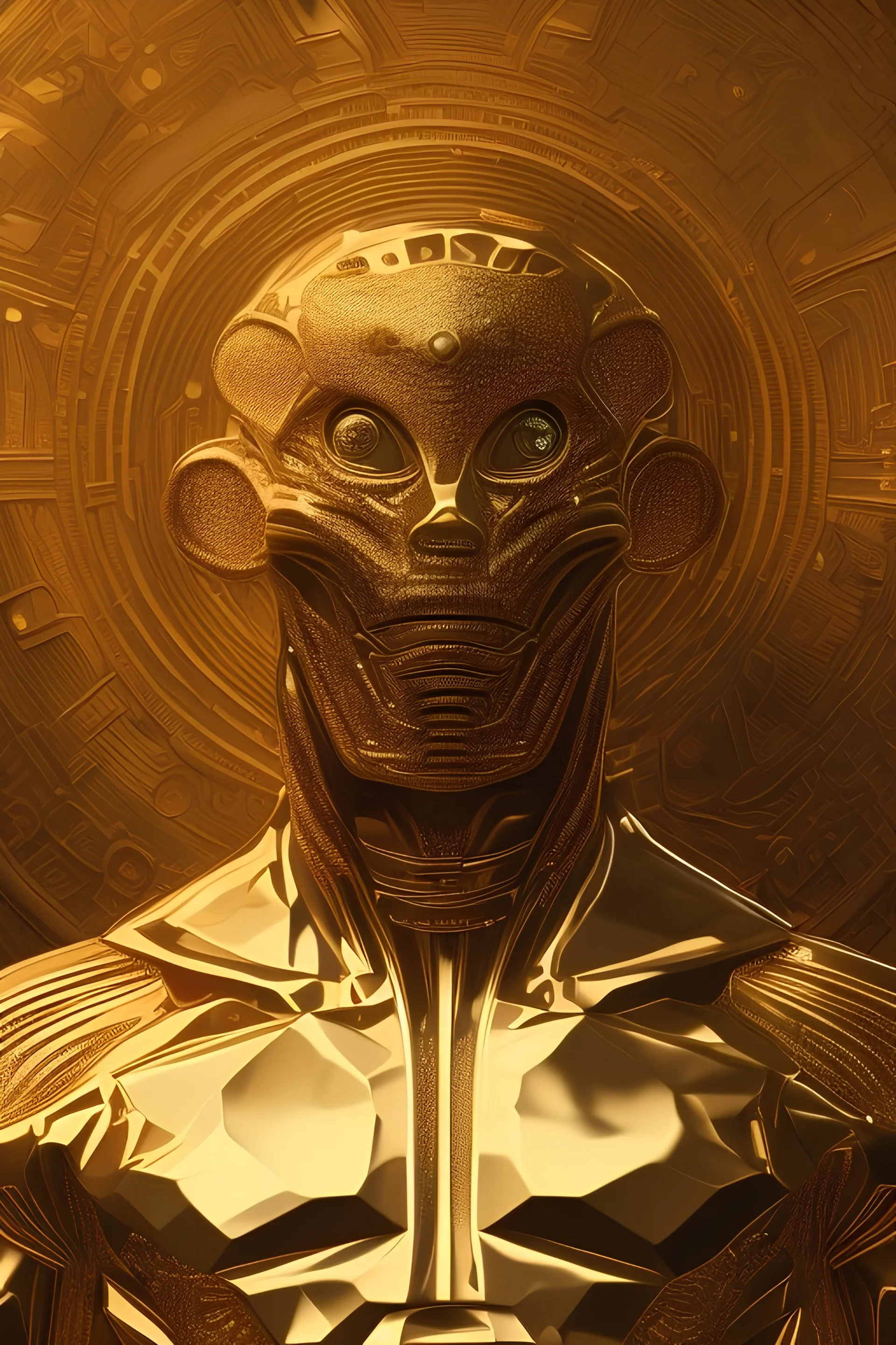 Ultra Realistic image, bitcoin alien, Renaissance style, chisel style, emperor, waist up portrait, epic, celestial, cinematic lighting, God light, god rays, 4k resolution, smooth details, ornate details, unreal engine 5, space background,