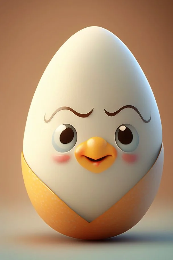 3d egg character, cute japanese face