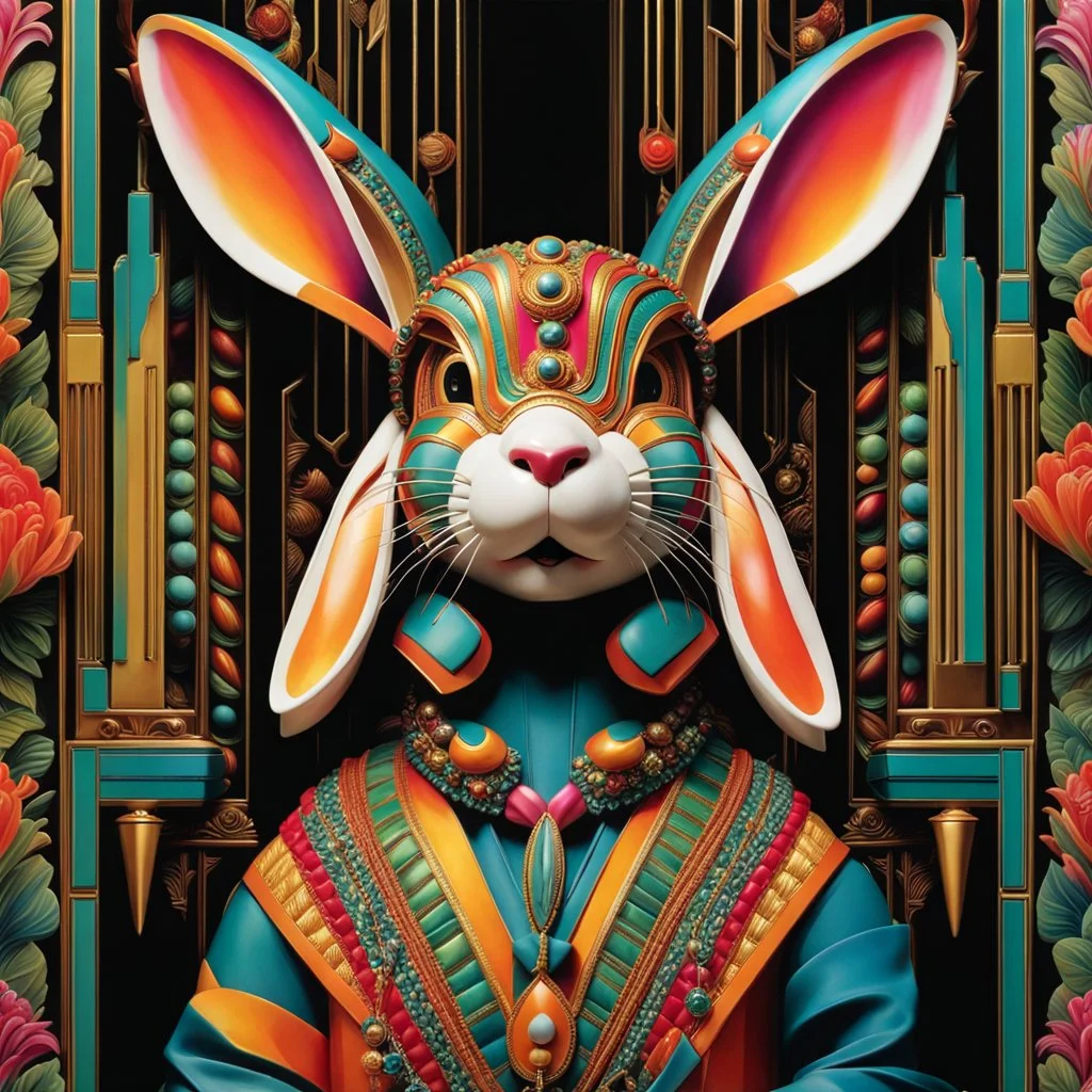 Beautiful rabit colorful art Deco, amazing artwork, hyper detailed, ultra maximalist quality, 12k