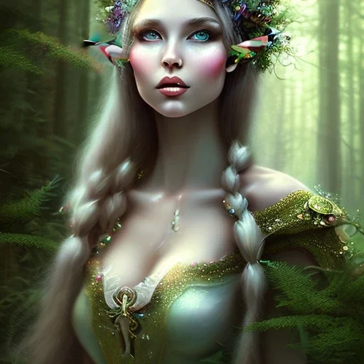 romantic fantasy spray painting, magical forest, portrait of elf, chalk