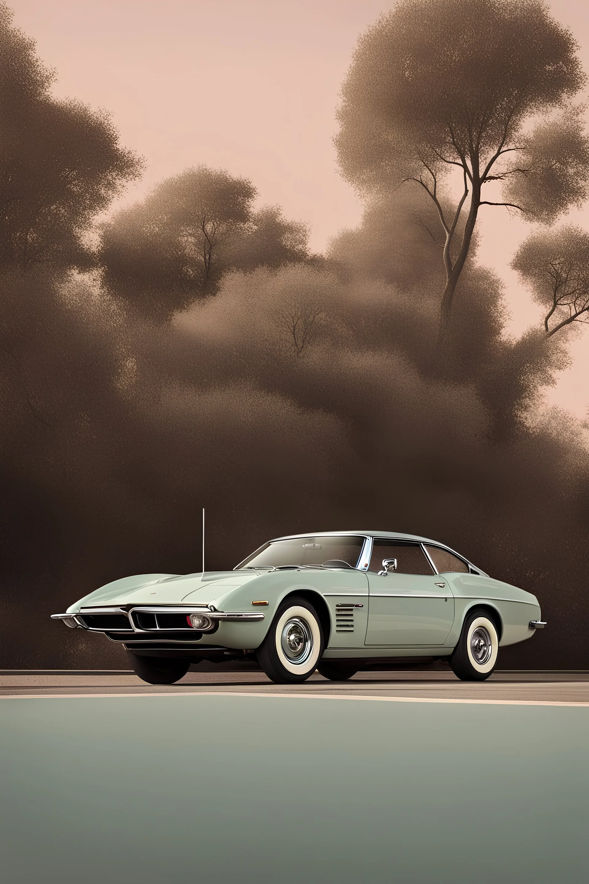 1972. Soft colors. Perfect details. Minimalist design. vintage car