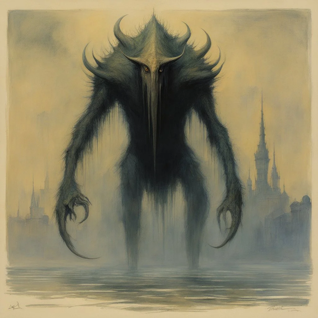 ConceptSheet: AD&D monster Demilich, with statistics [by Zdzisław Beksiński]