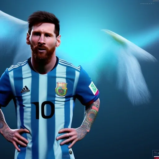 argentina world cup champion,lionel messi highly detailed, wings, soft studio lighting, background 64k