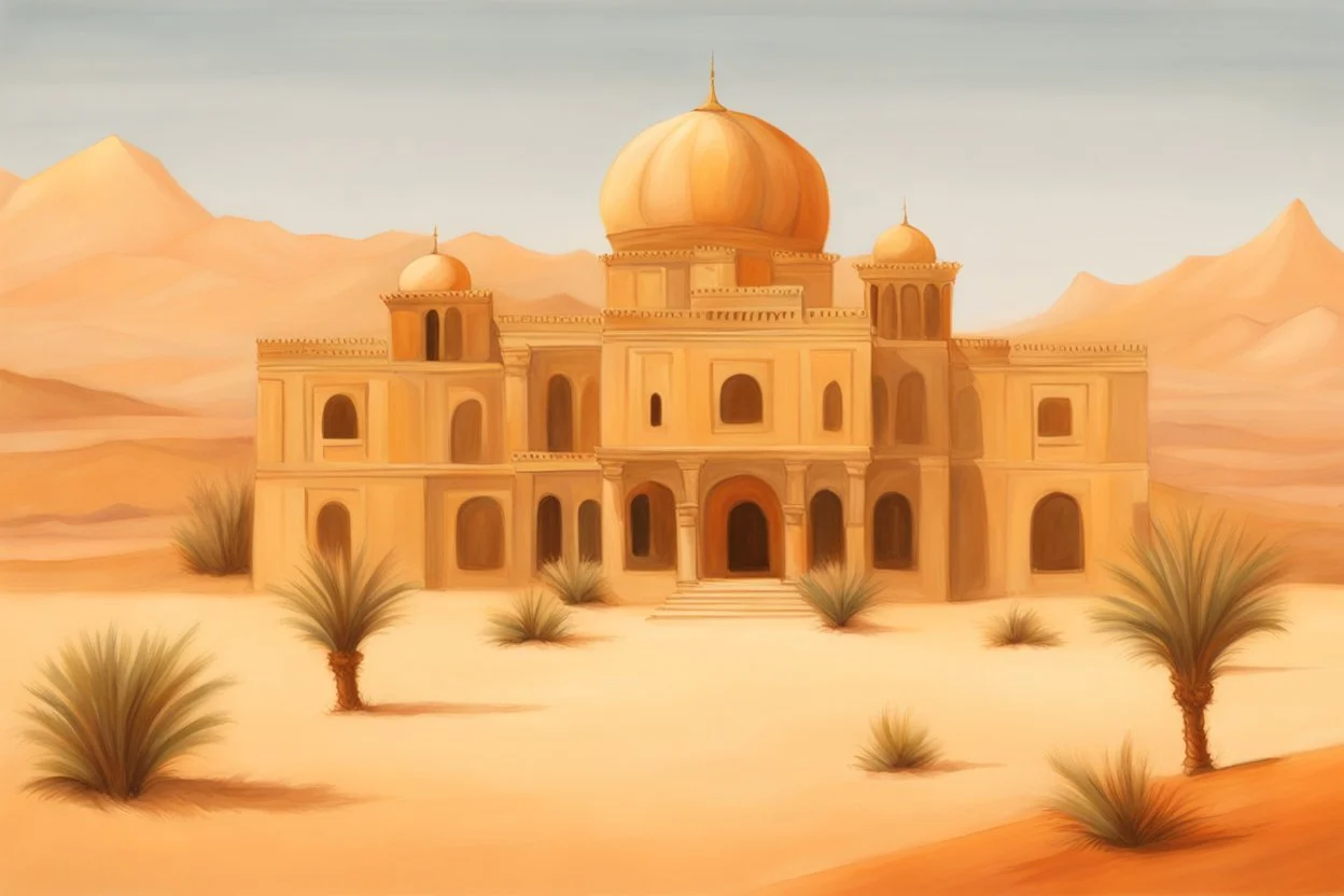 a palace in a desert landscape by artist "Ingrid Umber", by artist "Sienna Lamberts"