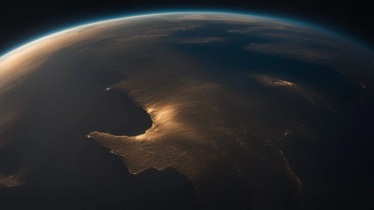 تصوير جوي للأرض من الفضاء، حيث يظهر الكوكب الأزرق الجميل في خلفية مظلمة وغامضة. تتلألأ سطح الأرض بألوانها المتعددة، ويتجلى لمحة من السحب والمحيطات. تنعكس ضوء الشمس بلطف على الجانب المضاء، مشيرةً إلى التنوع والجمال الذي تحمله هذه الكوكبة المعجزة.