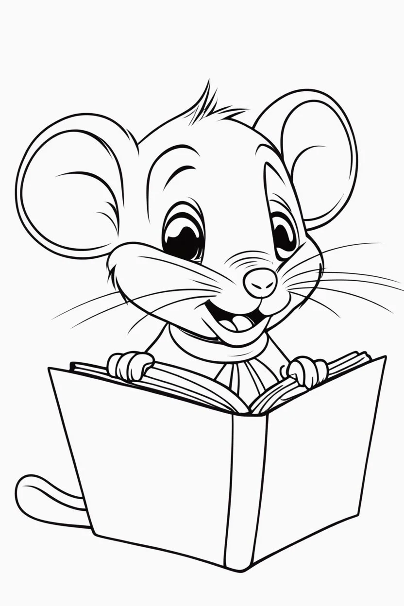 blank colouring book, white blank background, simple picture for toddlers, little mouse, disney and pixar style