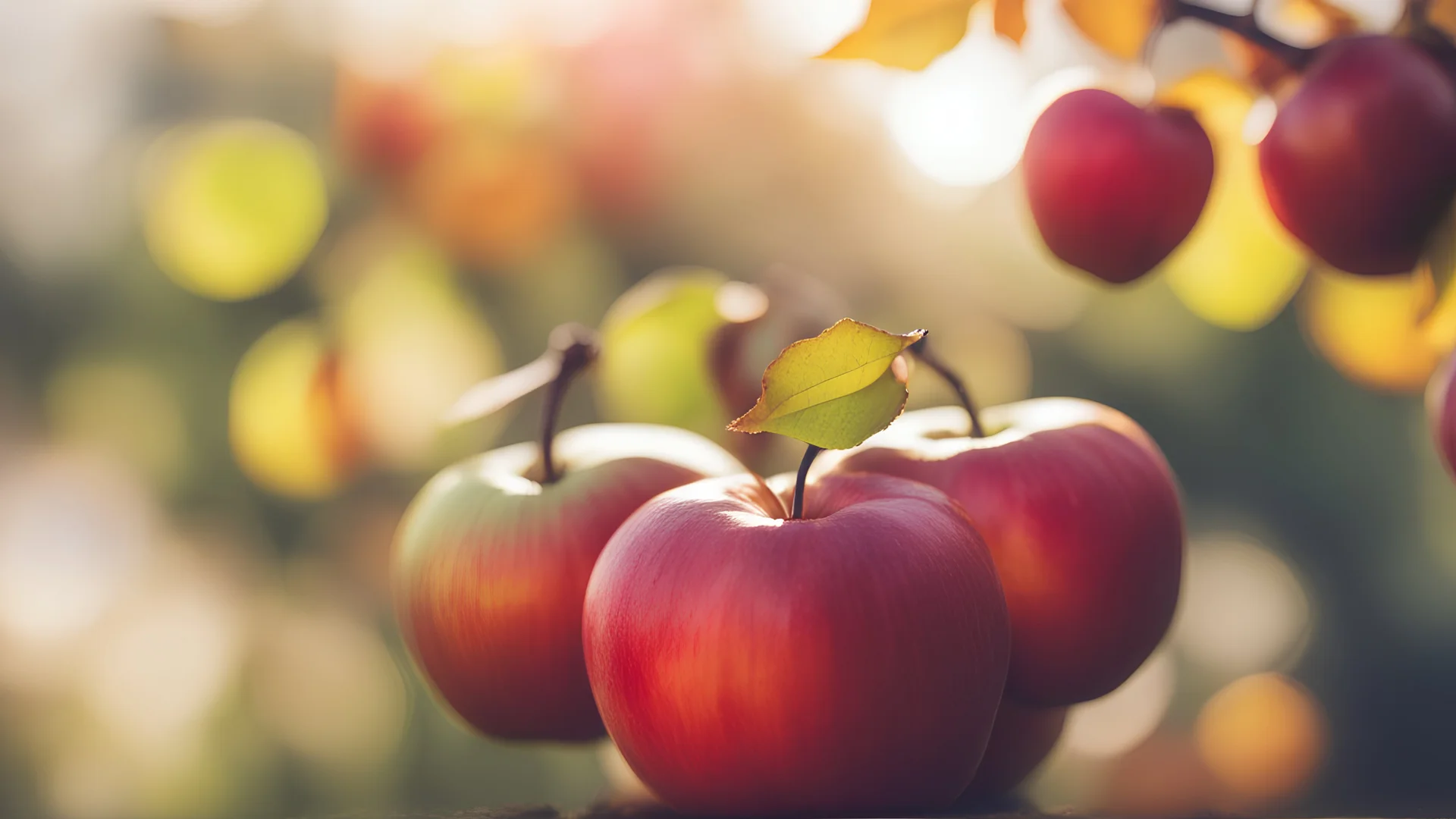 Autumn apples,BACK LIGHT,Blurred background