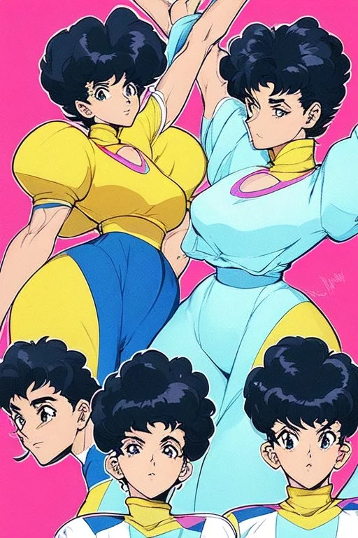 Relaxed and Stylish Anime 90s , short black hair , two personalities