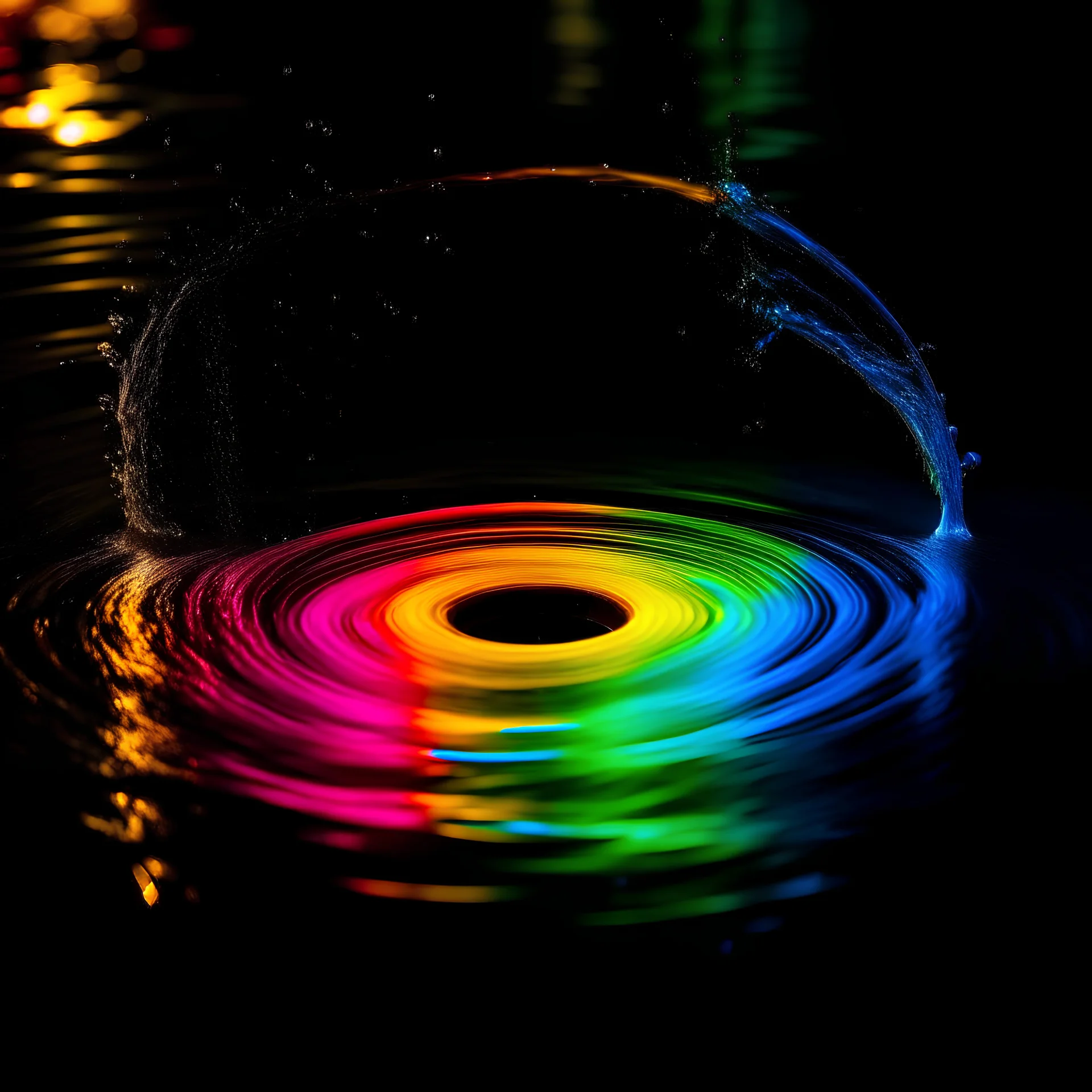 a colourful water circle, dark vibrant colours