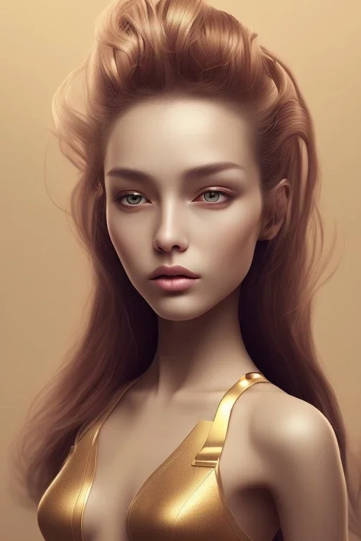 woman with golden ratio face, long hair brunette with and Asia skin tone.