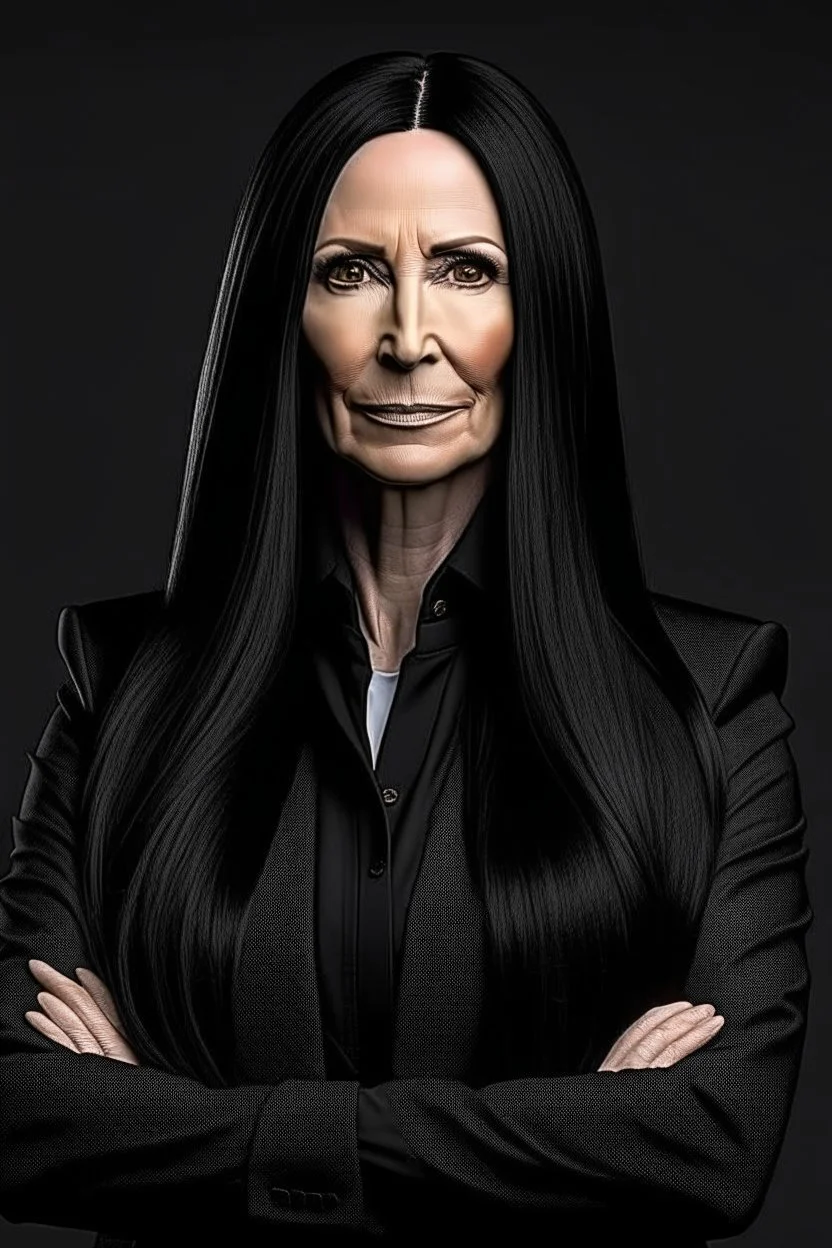 American female president of the future with dark long hair and looking powerful