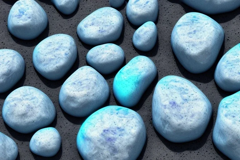 Blue raindrops on a white rock, glow lava, close up view, photo quality, stone marble, ultra realistic