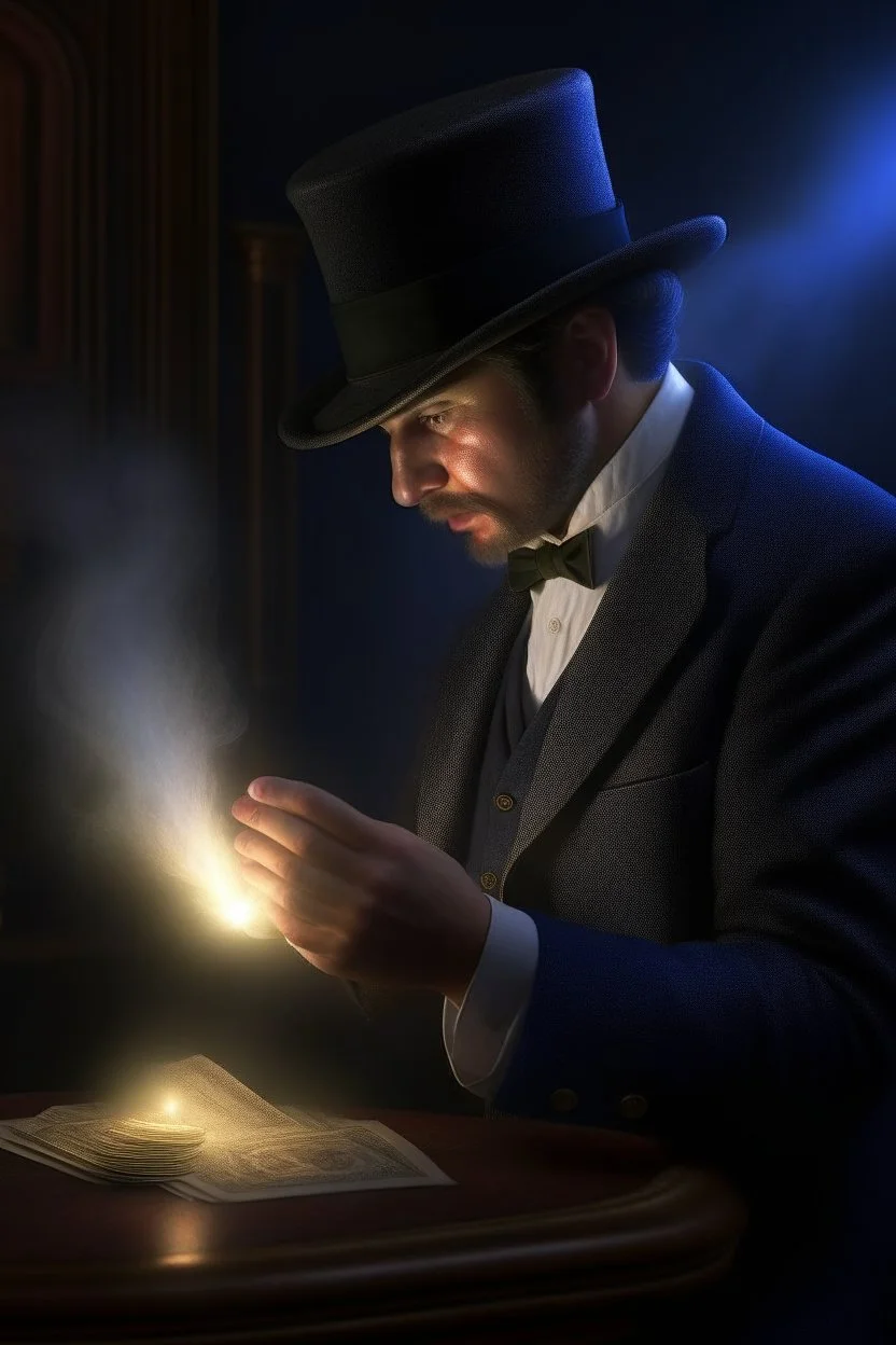 smoke, 4k, downlight, soft light, depth of field, photorealism, trending on art station,Card 3 (Action to Take for Growth): The Magician The Magician is a card of initiative and manifestation. It suggests that the key action for growing your $4000 coffer is to use your skills, creativity, and available resources effectively. You have the power to make things happen and turn your ideas into reality. This card encourages you to take a proactive approach, make use of your unique talents, and harnes