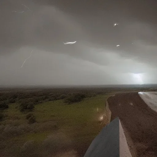 doom scenary. Heavy rain. Epic Lighting in the sky. Knight with masonic scroll. Falling meteorite from the sky. Meteorite burning in the distance. Dark mud.