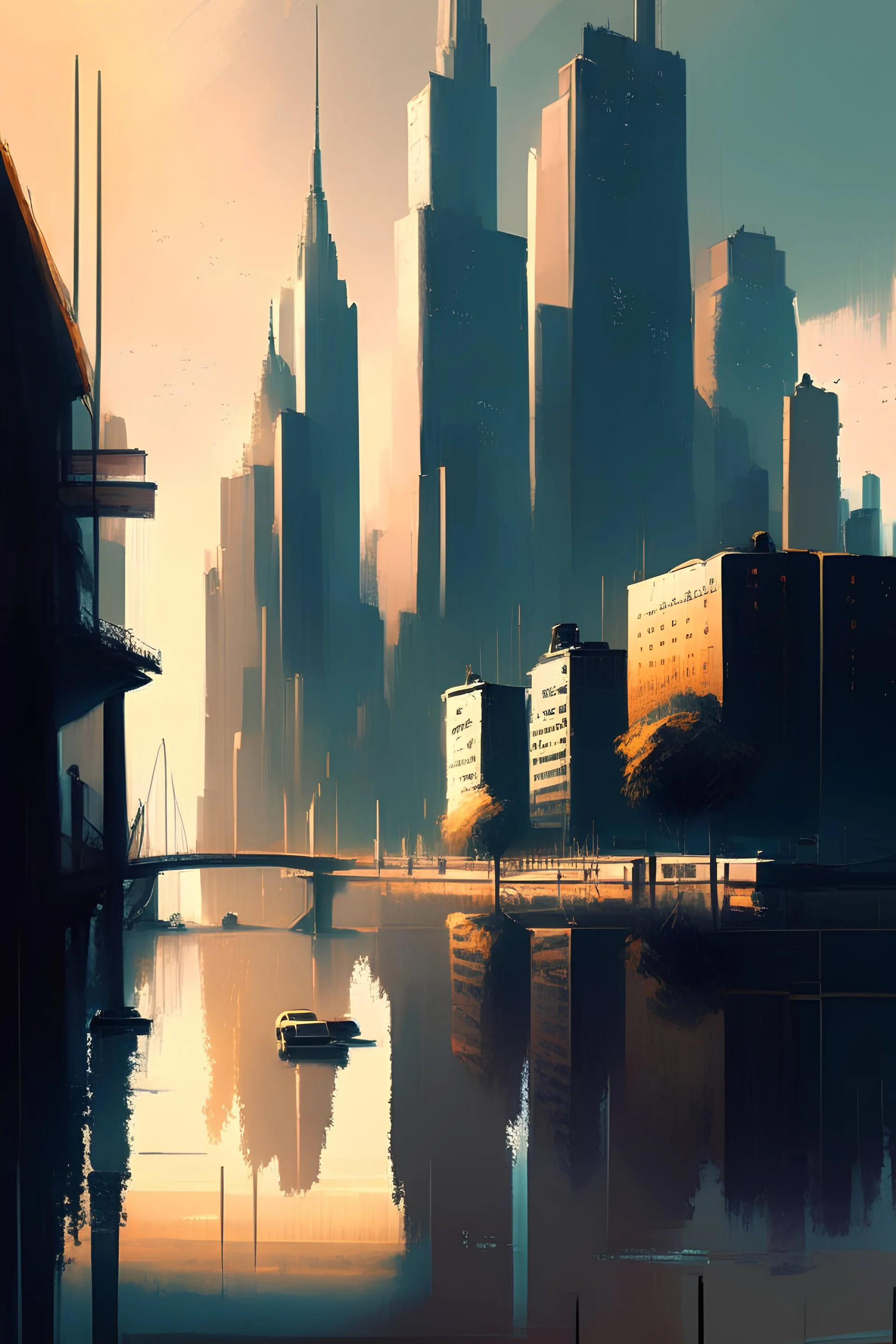 Big City , long river , digital painting