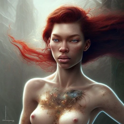 mix stoya michaela coel ginger, freckles, red hair, muscular by gerald brom luis royo