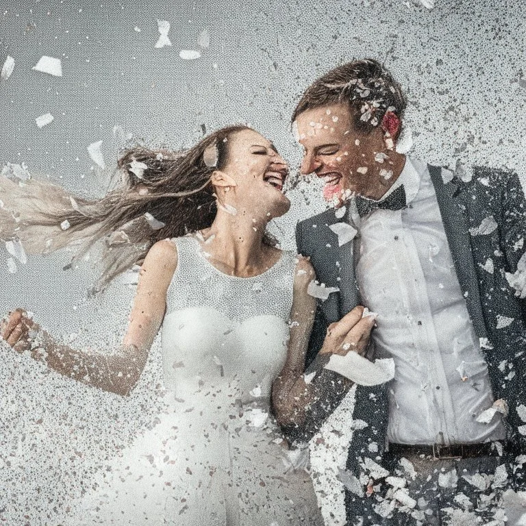 A couple with silver confetti