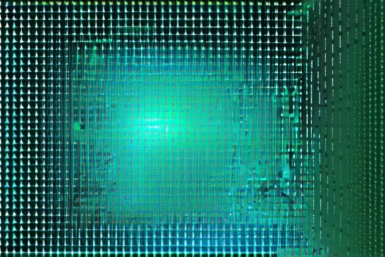 Reflective metal surface skin. Dark green to cyan body color. Girls with slim body and big butts. Behind. Old-fashioned cameras integrated to heads. Algebraic structure Cyber-punk machines. Surrealistic, closed eyes. Red&blue 3D-tiling. Dystopia. Partly symmetrical in relation to machines. Perfect golden ratio in vertical and horizontal directions. Deep blue geometrical hexagon in 5th dimension. Tessellation in 4-dimensional space. Perspective derived Cohen structure theorem