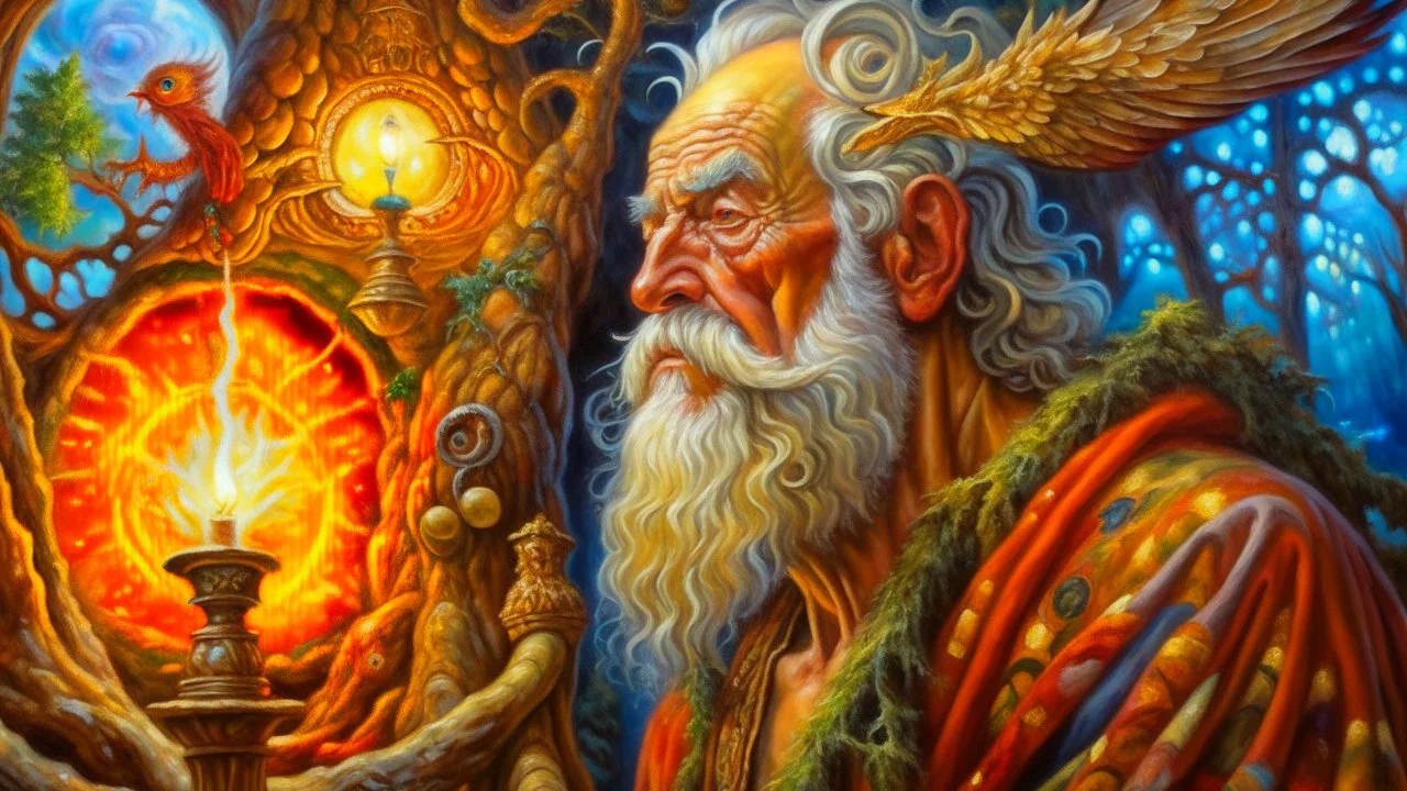 oil painting, Methuselah, majestic, festive, divine, beautiful composition, exquisite detail