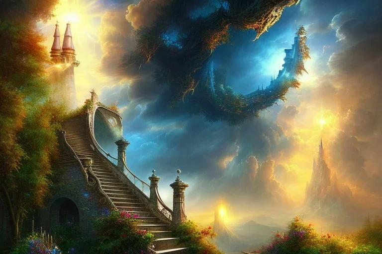 stairway to heaven, atmospheric, mystical, beautiful colours, romanticism, fantasy, Expressionism