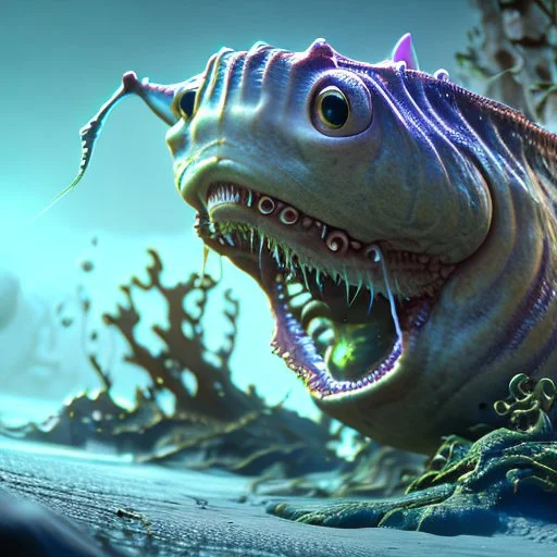 fluid ink angler fish creature, unreal engine 5, 8k resolution, photorealistic, ultra detailed