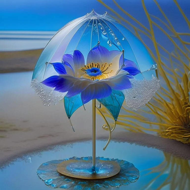 Surreal Waiizii Flower under a glass sculpture unbrella, Art by Joshy Sly,