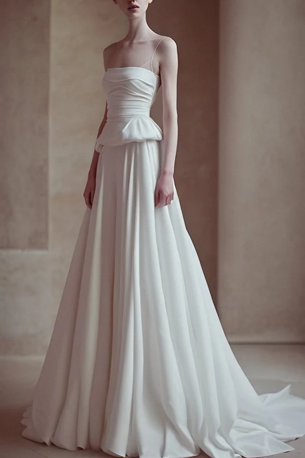 White wedding dress with a very long waist that expresses the lovers of the sea Photorealistic