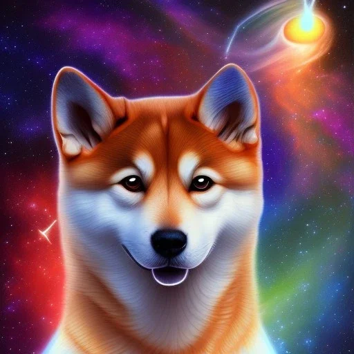 third eye ascension shiba inu doge with heaven glowing aura Q anon galaxy