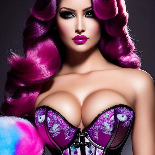 Ultra detailed fullbody Portrait in oil on canvas of beautiful busty lady with Dynamic CottonCandy Filigree Hair,intense stare,wearing tight corset ,extremely detailed digital painting, extremely detailed face,crystal clear Big eyes, mystical colors ,perfectly centered image, ,perfect composition, rim light, beautiful lighting,masterpiece,16k, stunning scene, raytracing, anatomically correct, in the style of robert e howard and Ken Kelley and Ohrai Noriyoshi and Simon Bisley and tomzj1