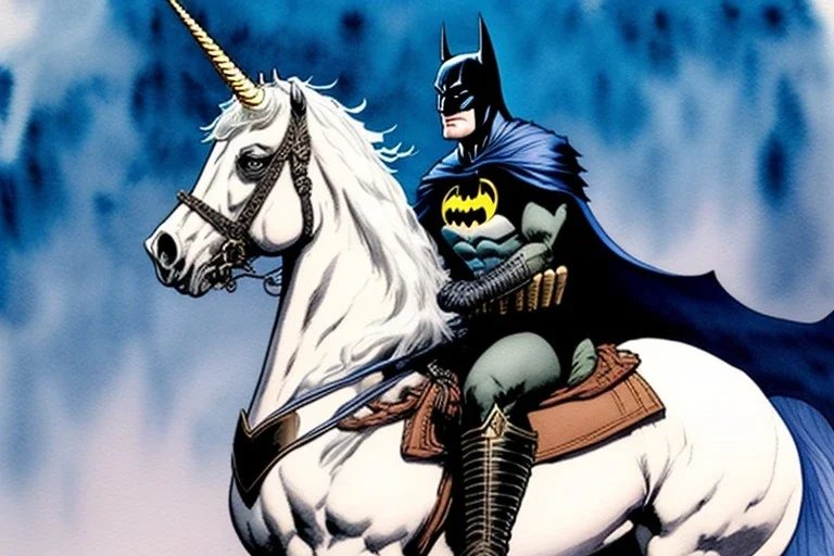 Batman is riding a unicorn Watercolour