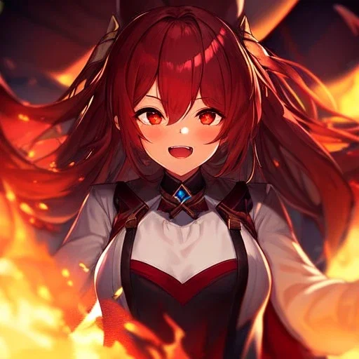 Clear Focus, High resolution, epic explosion with an insane girl laughing, glowing red eyes, extreme close up