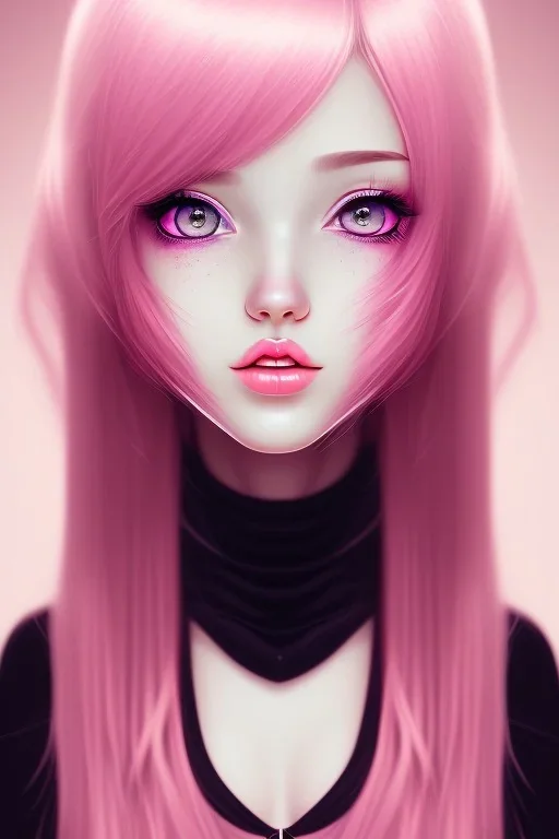 girl, cute, beautiful, headshot, pink hair, brown eyes, black clothes