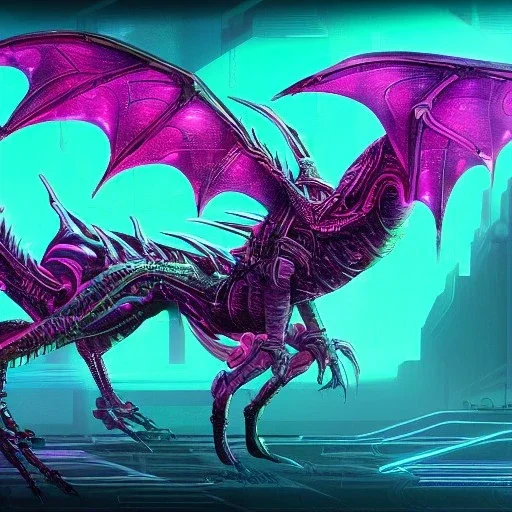 cyberpunk alien dragon, cyberpunk, full body, realistic, intricately detailed, neon lighting, vivid colors, neon, futuristic, meticulously detailed