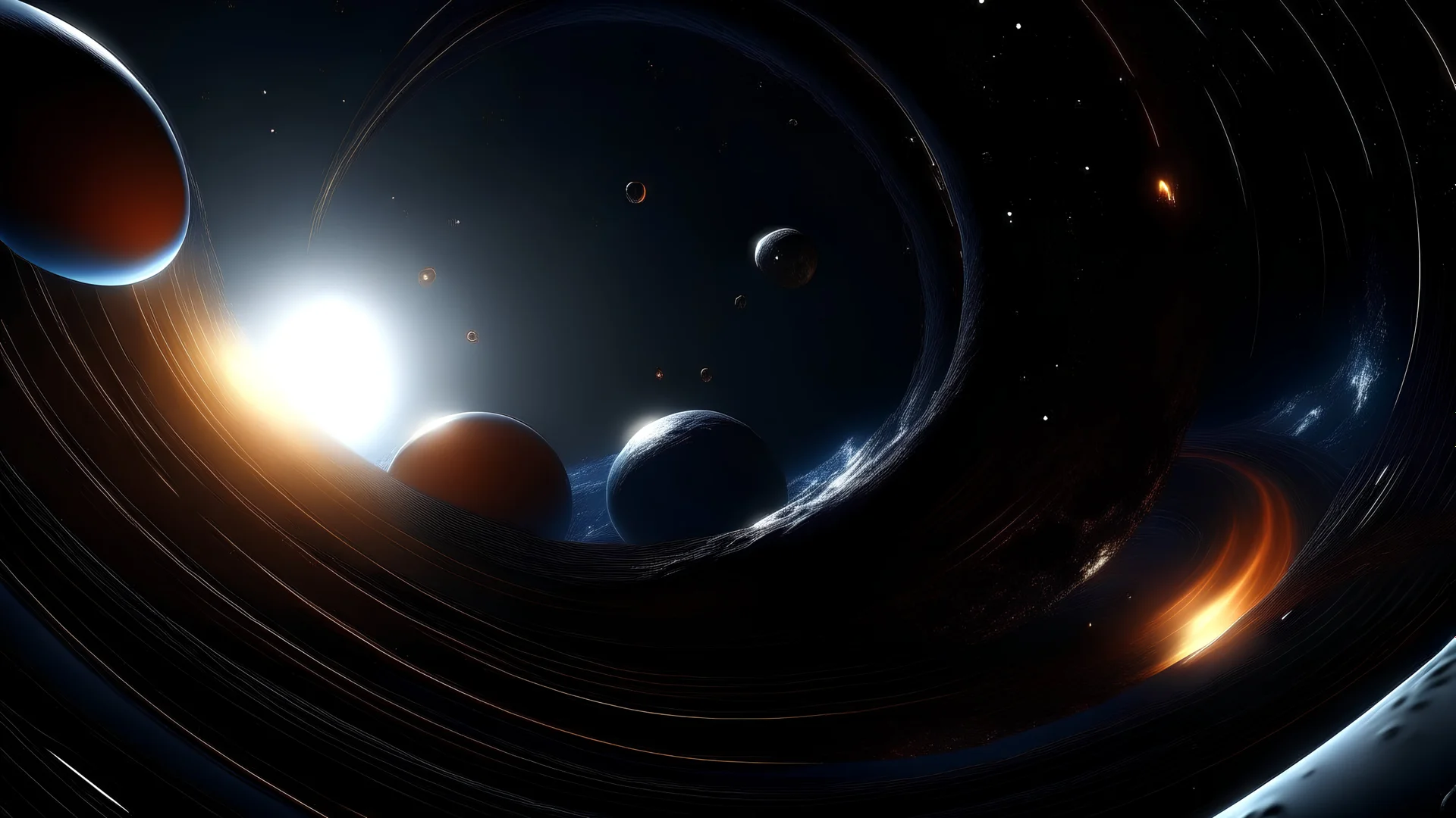 4k, hyper-realistic, Ultra-HD, Ray-tracing, black hole, planets, space, stars, destruction